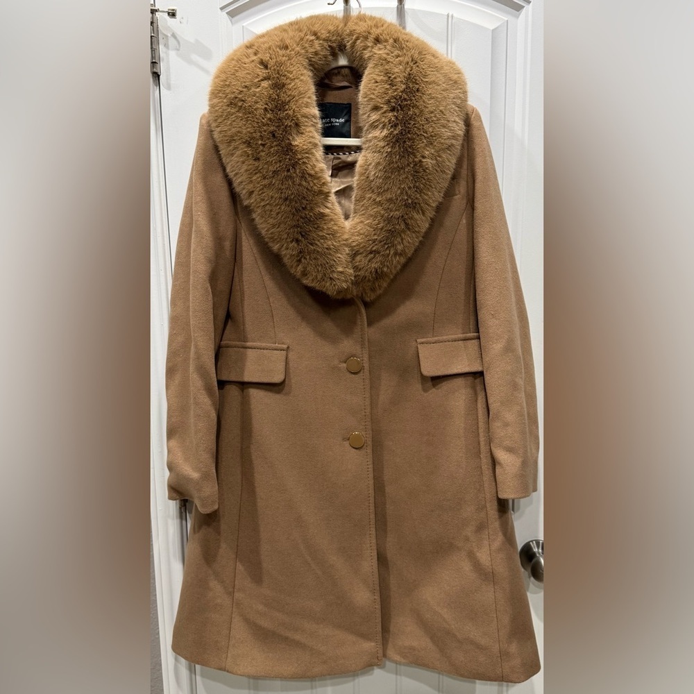 Kate Spade Women’s Size M Wool Blend Faux Fur Coat EUC
